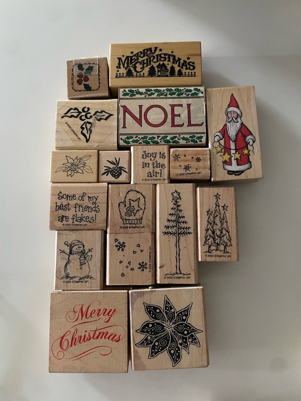 Vintage Christmas Rubber stamps wood Lot Of 17 Pieces Lot